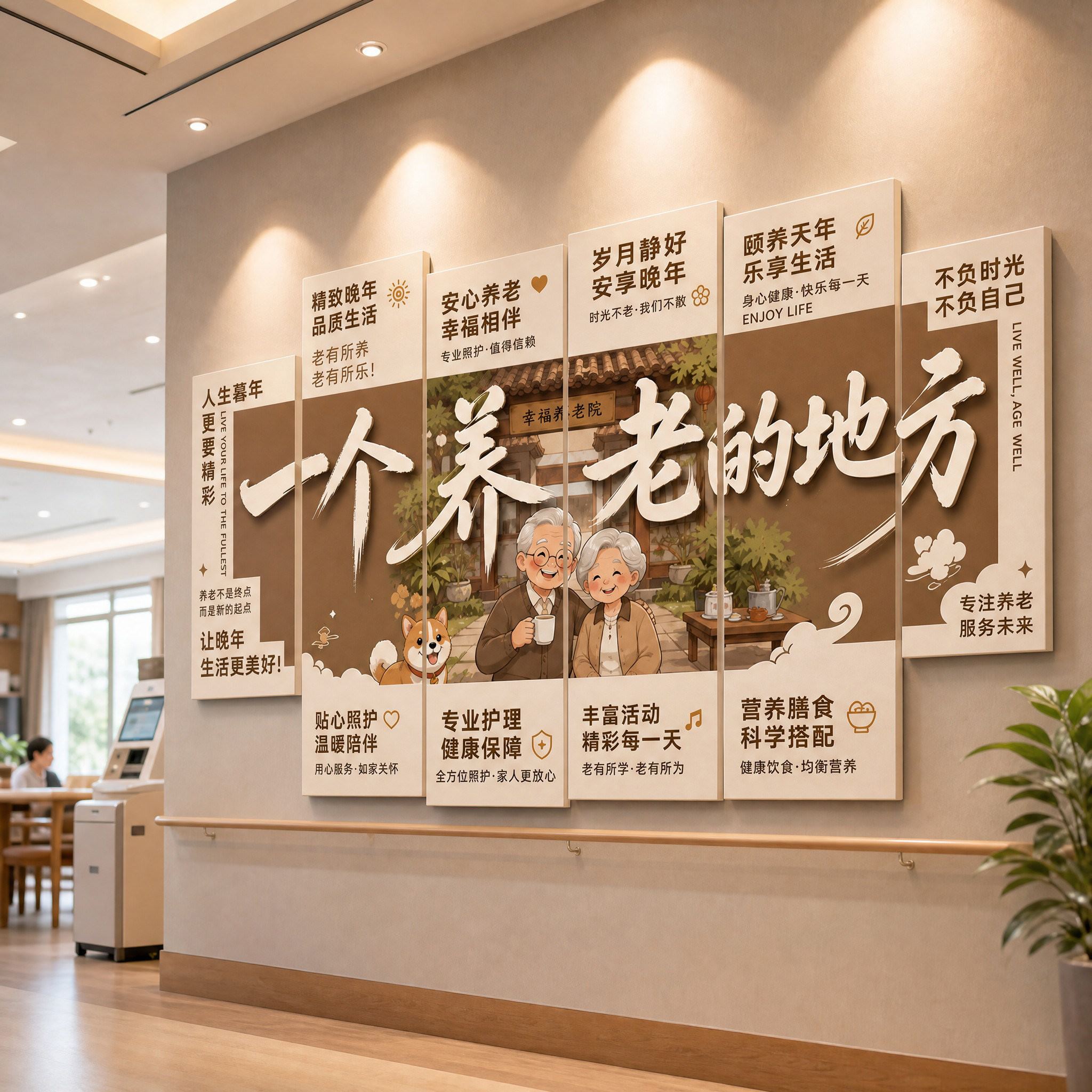健康养老院护理老年大学装饰挂画贴纸壁画打卡布置创意形象墙贴画