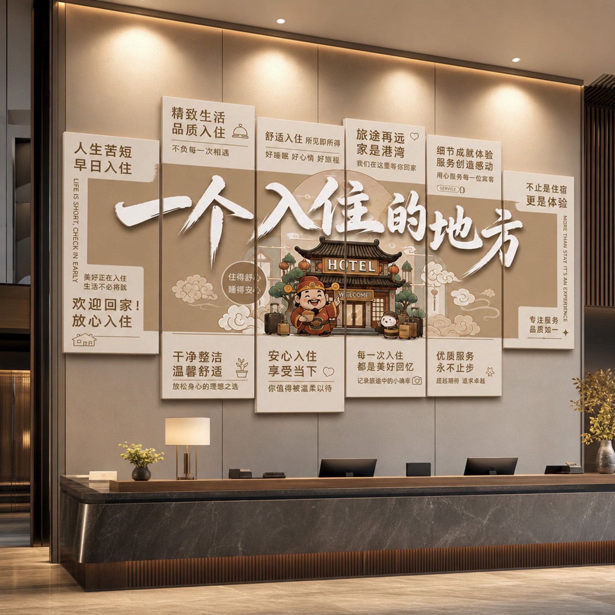 酒店住宿背景文化墙打卡形象氛围拍照区装饰挂画旅馆宾馆墙贴贴画