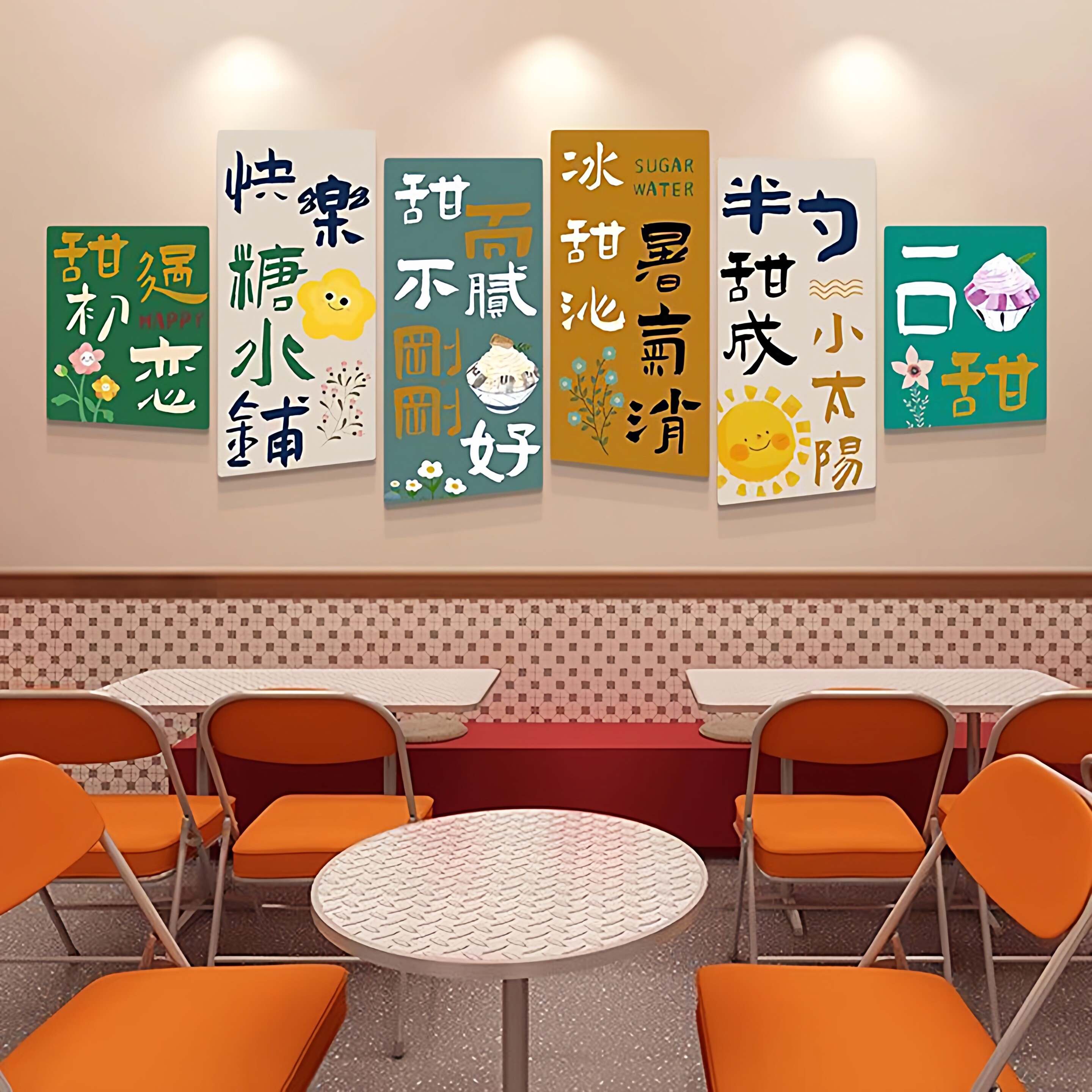 糖水铺墙面装饰画双皮奶甜品店海报贴画港式茶餐厅冰室背景墙布置