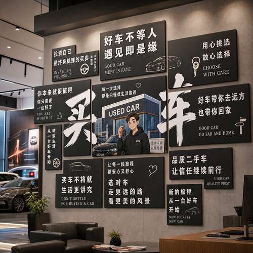 汽车展厅4S店装饰墙贴看车销售氛围背景墙布置试驾车行挂画贴纸
