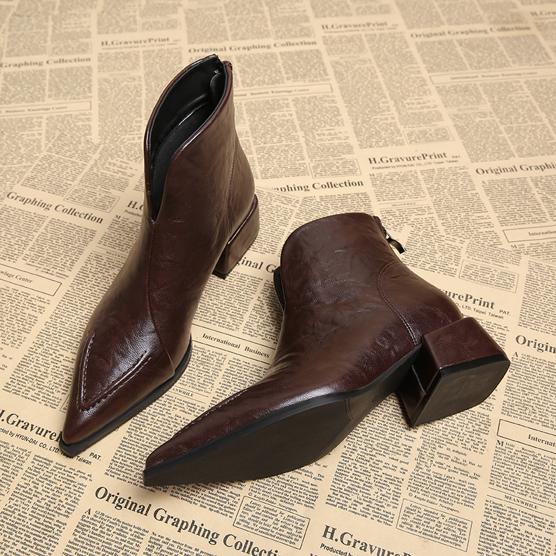 真皮巨好看尖头绝美小短