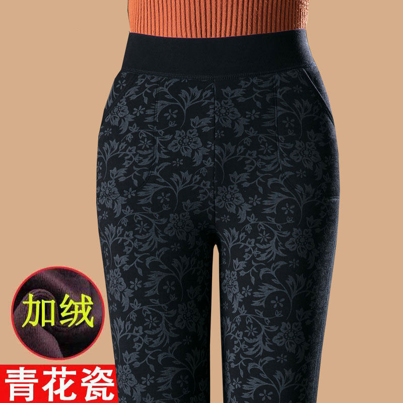 中年妇女裤子秋冬加绒加厚宽松中老年妈妈棉裤高腰外穿保暖打底裤