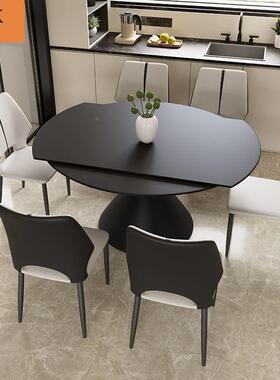 轻小户方圆奢两用圆桌现伸代家用简约餐桌椅黑色型旋qfw转缩意式