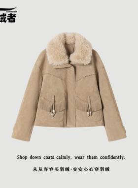 【从绒者】时装走秀羊羔毛拼接短款羽绒服-25526