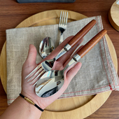 包邮 北府 质感木柄304不锈钢勺叉餐勺水果叉西餐简约韩风