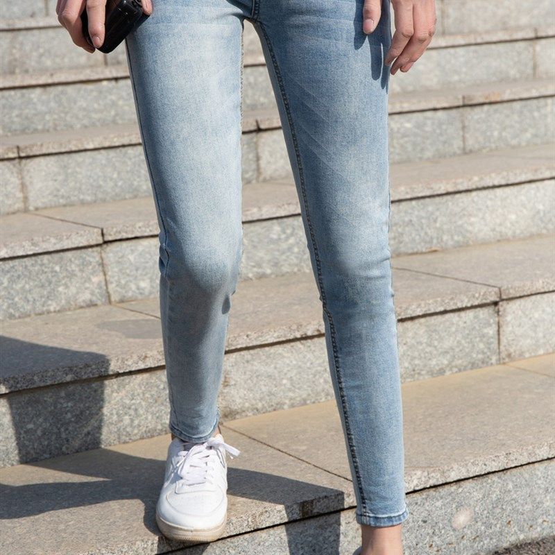 高弹力天蓝色水洗男士高品质牛仔裤修身小脚长裤时尚铅笔裤新款