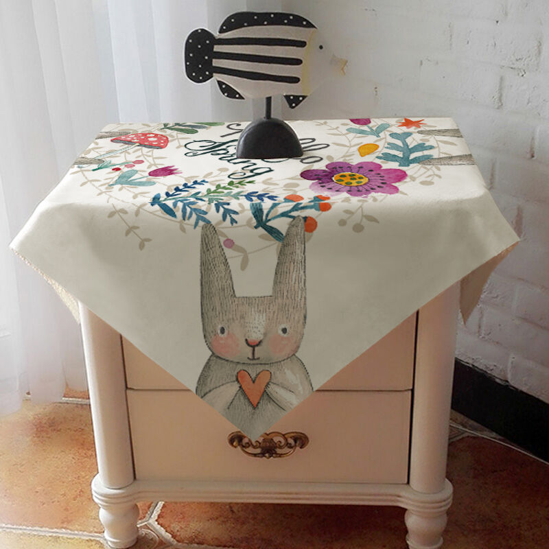 卡通简约床头柜盖布小清新小方桌圆桌布桌布正方形餐桌布茶几布蘑