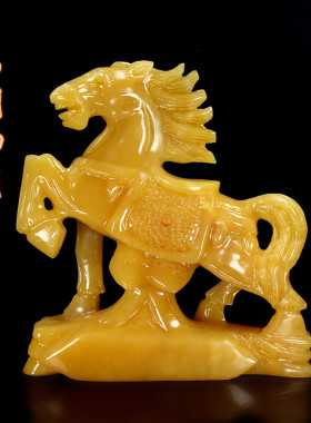天然米黄玉十二生肖马摆件工艺品马到成功结婚礼物家居酒柜装饰品