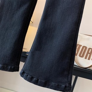 女童喇叭牛仔裤童装秋女中大童简约百搭高腰黑色水洗学生弹力修身