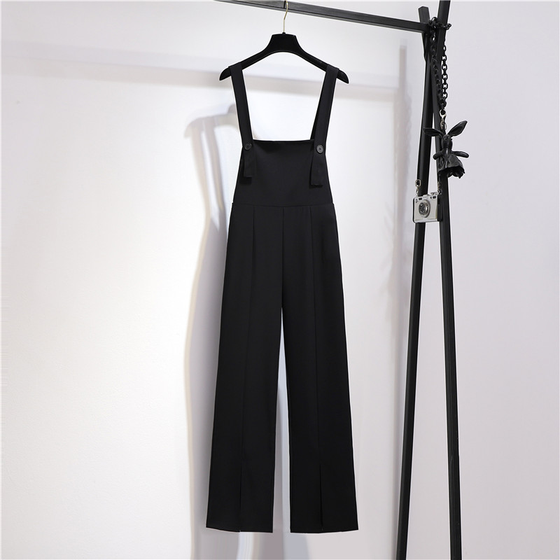 背带裤女夏季薄款裤子宽松高腰垂感开叉阔腿西装裤休闲直筒连体裤