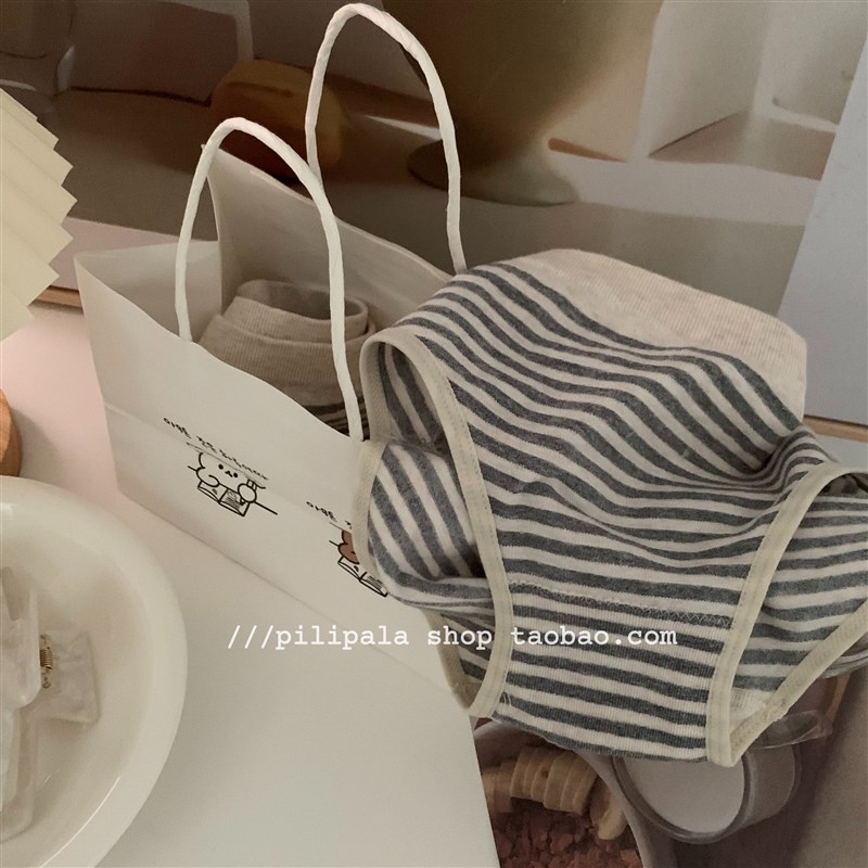 给我一杯冰美式女士基础条纹三角裤中腰棉内裤无痕舒适透气简