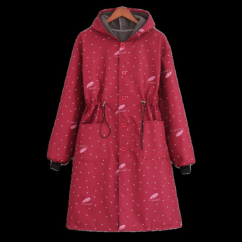 秋冬加厚加绒防水收腰罩衣女外穿连帽长袖保暖正穿衣女士时尚围裙