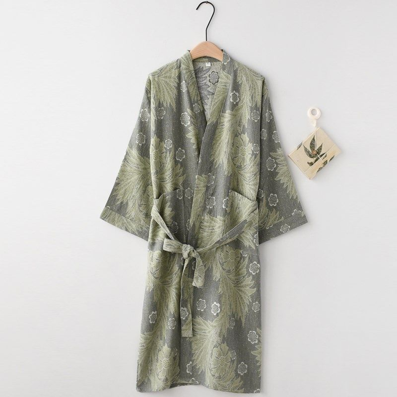 提花蝶舞睡袍女款春秋夏季纯棉纱布薄款宽松汗蒸浴袍家居服高级感