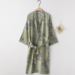 提花蝶舞睡袍女款春秋夏季纯棉纱布薄款宽松汗蒸浴袍家居服高级感