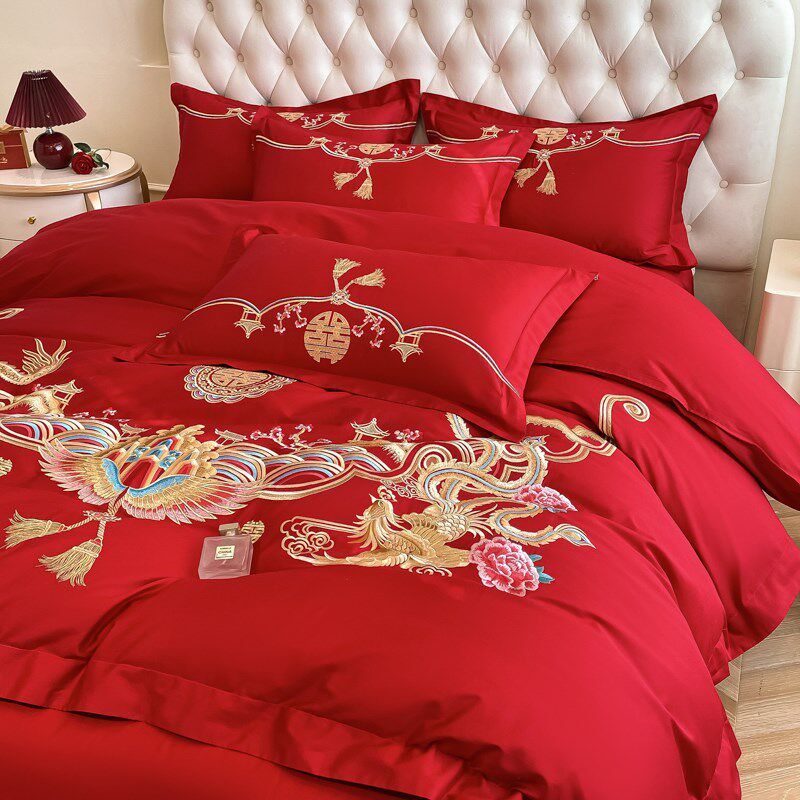高端龙凤结婚四件套红色婚房喜被被套床单女方陪嫁新婚庆床上用品