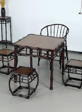 竹柒阁筇竹家具新中式茶桌方桌竹编客厅阳台茶台茶桌茶几圈椅凳子