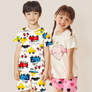 儿童睡衣短袖男童竹节棉家居服女童空调服宝宝短裤套装纯棉居家服