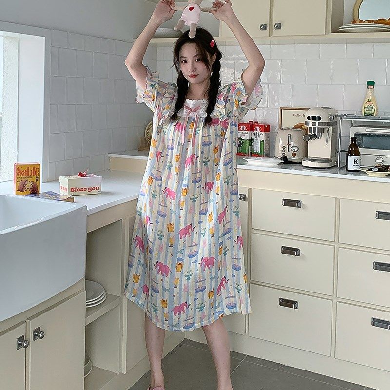 侘町2024年新款游乐园蕾丝短袖睡裙女夏季薄款卡通睡衣家居服夏天,女士内衣/男士内衣/家居服,睡裙,淘宝优惠券,粉丝福利购,淘宝优惠卷