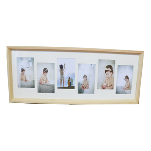 新中式实木长相框7寸六连框卡纸相框挂墙韩式宝宝照婚照竖版清新