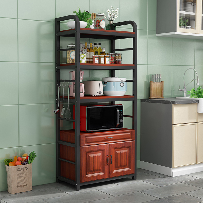 厨房置物架落地家用多层微波炉烤箱储物架多功能带柜子抽屉收纳柜