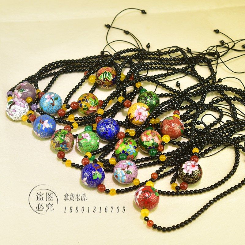 创汇老货景泰蓝散珠30mm珠子锁骨链毛衣链挂件单珠项链女朋友礼品