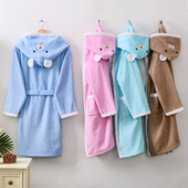 A类纯棉毛巾儿童浴袍吸水游泳男童女童秋冬加厚可穿浴巾长款 浴衣