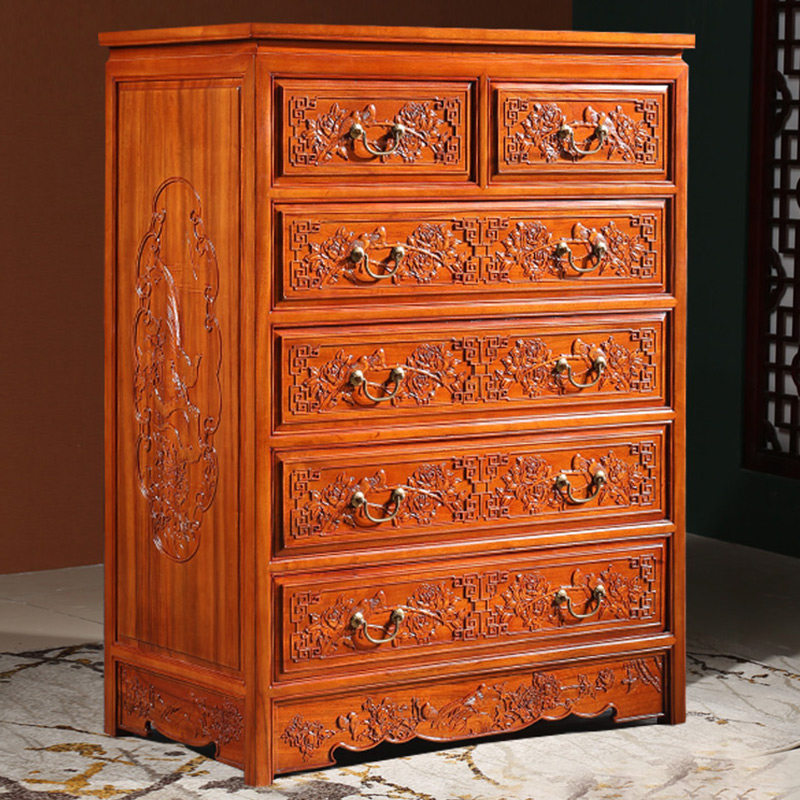 香樟木五斗柜抽屉柜中式家具实木卧室收纳柜子储物柜素面六斗橱柜
