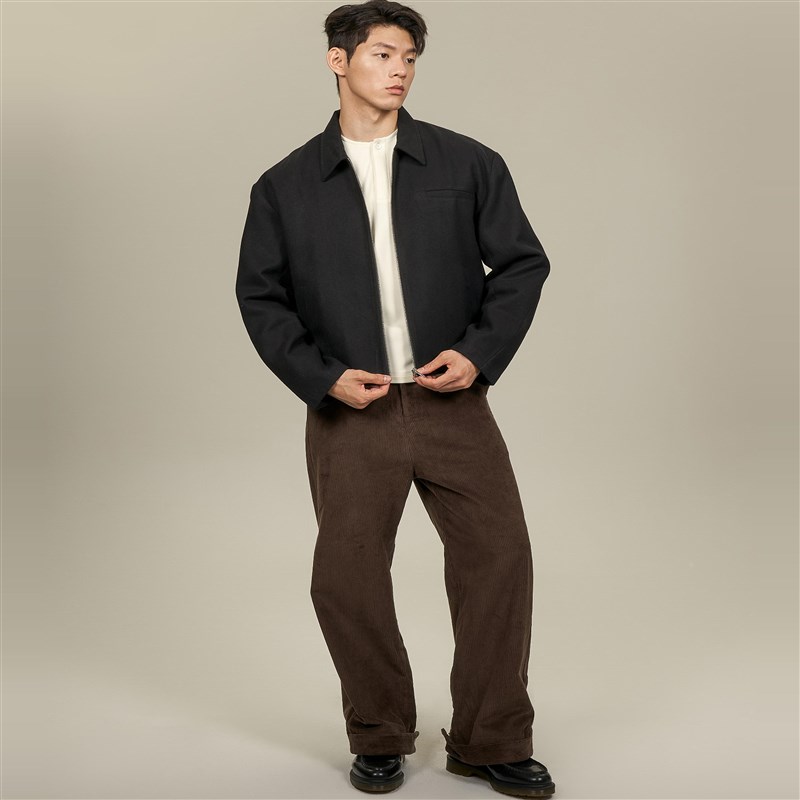 AANN NORMCORE休闲极简斜纹美利奴羊毛混纺银色拉链剑道夹克