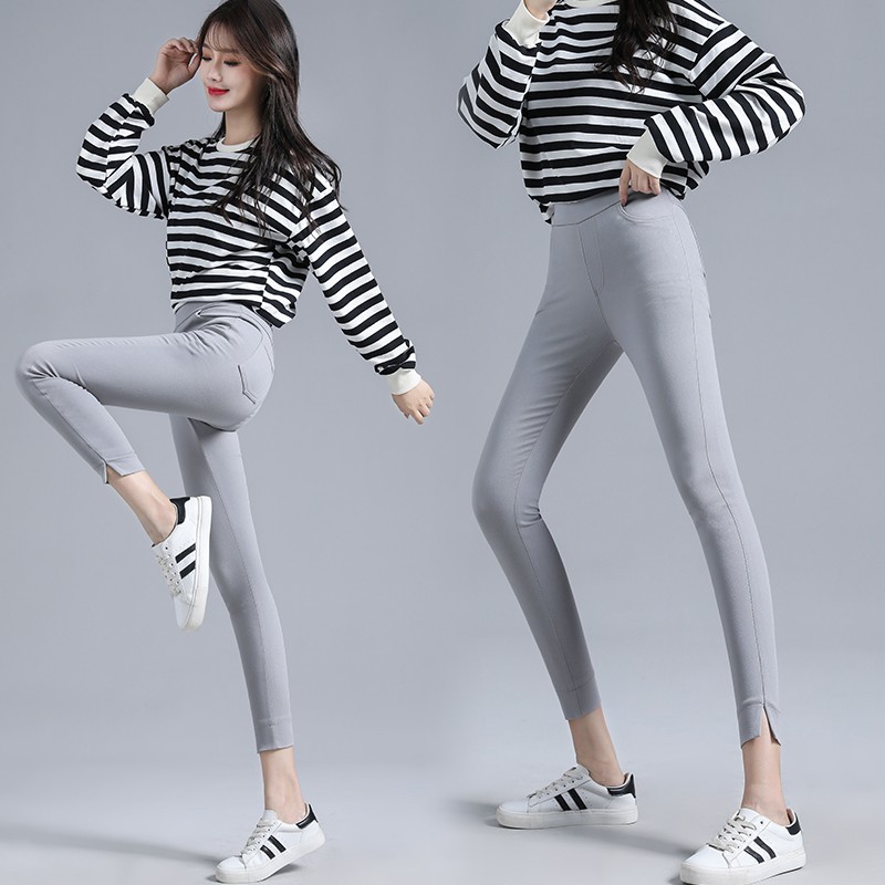 小个子打底裤150cm外穿145矮个子八分裤女浅灰色魔术裤女小脚秋裤