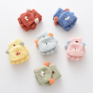 宝宝手套冬季保暖半指翻盖不分指儿童露指冬天男女童小孩2-3-4岁