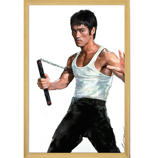 卧室壁画健身房墙画武术馆搏击拳击散打肌肉装饰画寝室李小龙挂画
