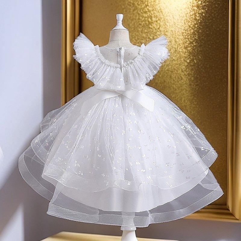 女童礼服2025新款白色短款蓬蓬裙儿童六一主持人表演服钢琴演出服