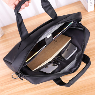 贝多美公文包男帆布 手提文件袋拉链防水单肩斜挎包带肩带 大容量