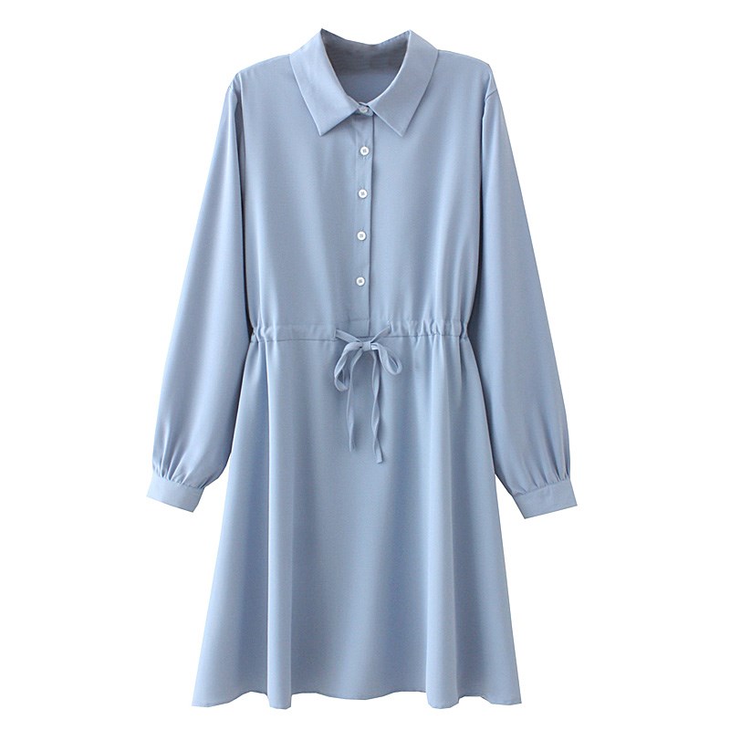 200斤胖MM2021春季新款大码女士上衣POLO领收腰系带衬衫连衣裙