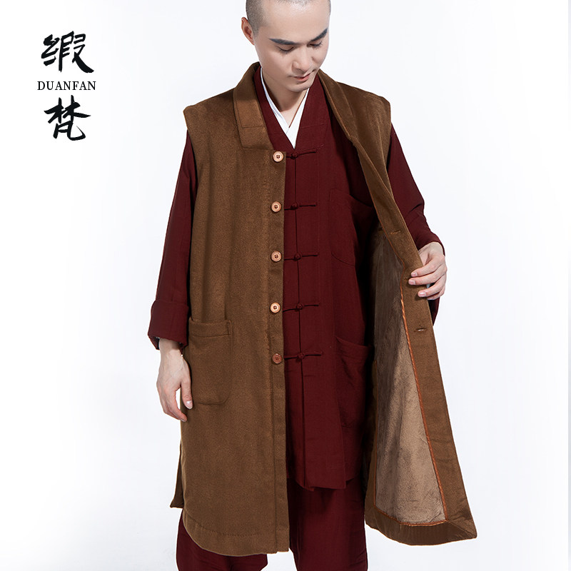 缎梵秋冬季僧服加绒保暖男女款僧衣居士服长褂伽蓝褂马甲