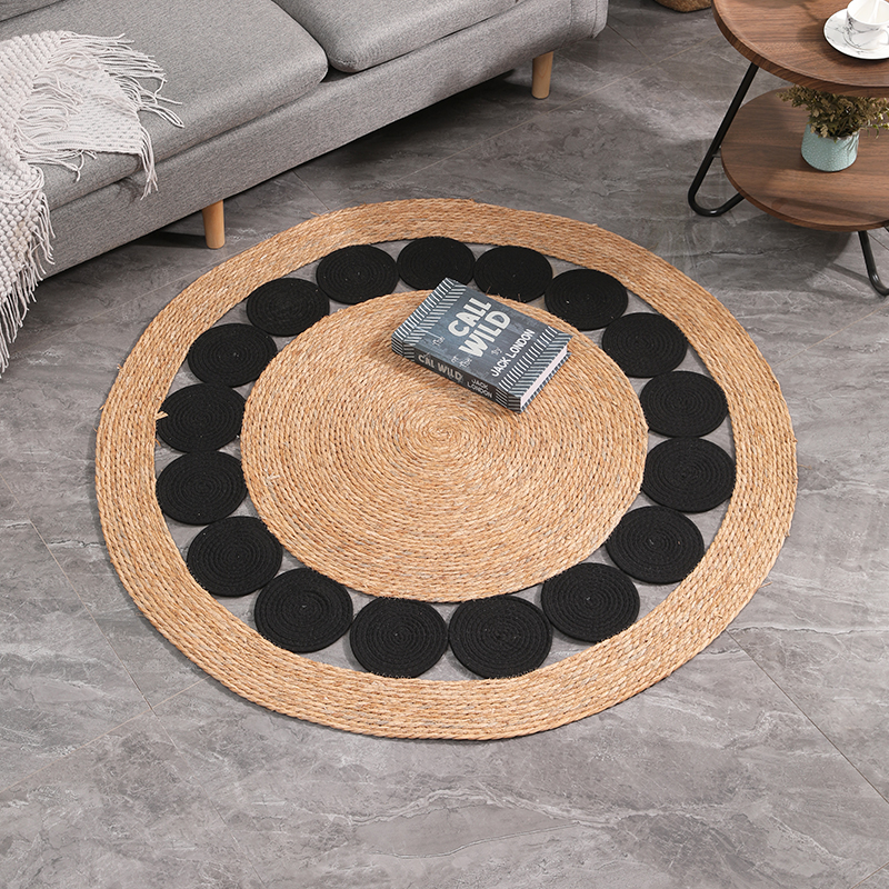 编织地毯手工草编家用客厅沙发茶几脚垫北欧简约拍照圆形藤编地垫