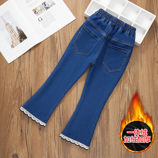 女童加绒喇叭牛仔裤 外穿保暖小清新长裤 秋冬季 中大童时尚 新款 童装