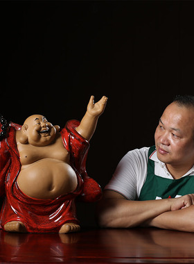 笑佛大肚弥勒财神爷佛像陶瓷摆件家居客厅玄关办公室中式石湾公仔