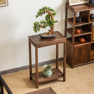 北美黑胡桃花架子全实木落地花几新中式置物架长方形鱼缸架盆景架