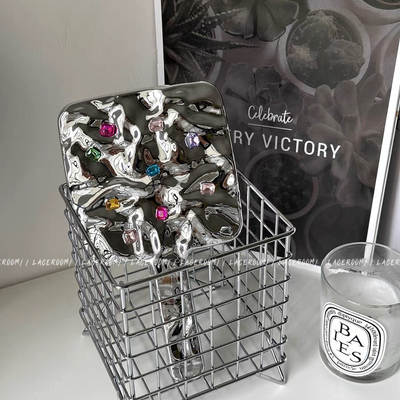 带钻手持化妆镜手柄式高级感便携大号手持镜高清镜子复古化妆间