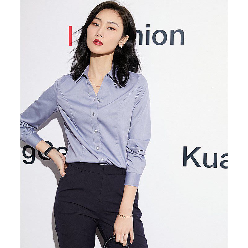 白衬衫女夏V领职业西装正装短袖白色衬衣女士修身显瘦面试工作服