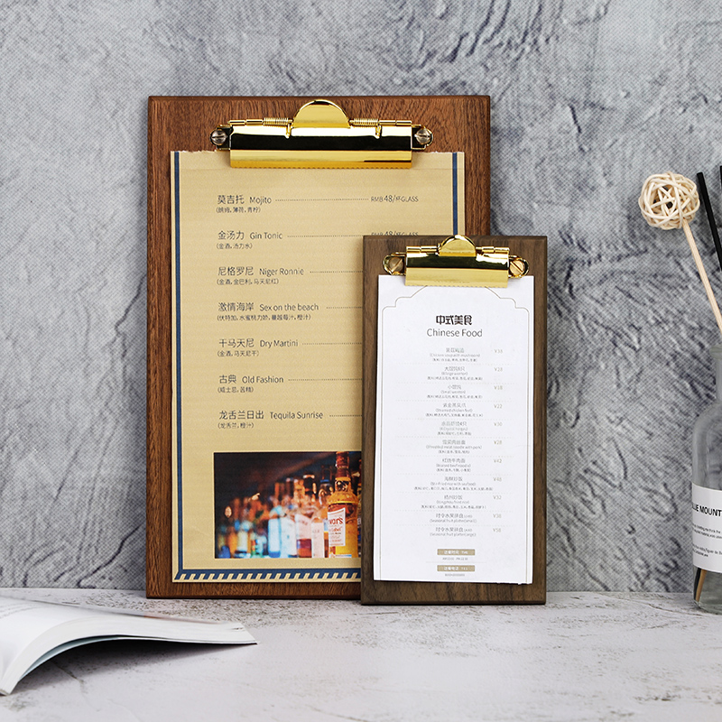 菜单夹立式实木夹板日式写字垫板奶茶店餐厅点菜桌牌活页夹展示牌