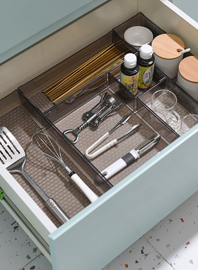 灰色厨房抽屉收纳盒内置分隔小盒子塑料分格灰色筷子刀叉餐具整理