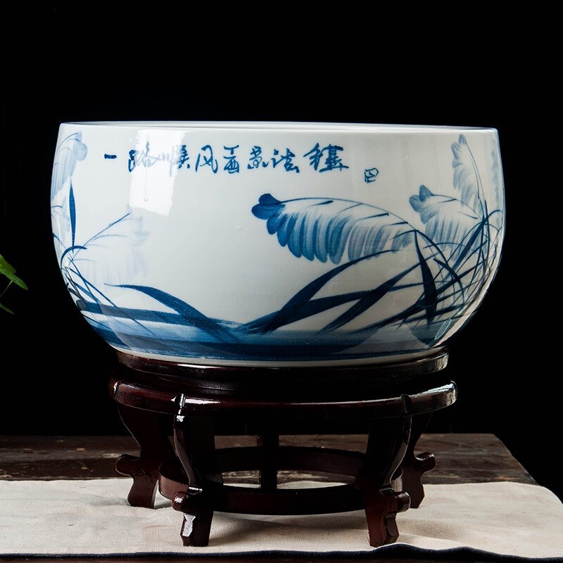 景德镇陶瓷器手绘鱼缸荷花盆手绘养鱼乌龟缸睡莲金鱼缸客厅摆件