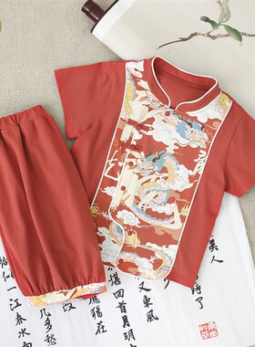 男宝宝周岁礼服龙年红色套装女宝抓周宴国风汉服婴儿衣服儿童夏装