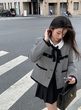 VASSE黑色高腰格子百褶裙子女2021新款小个子遮胯显瘦A字半身短裙