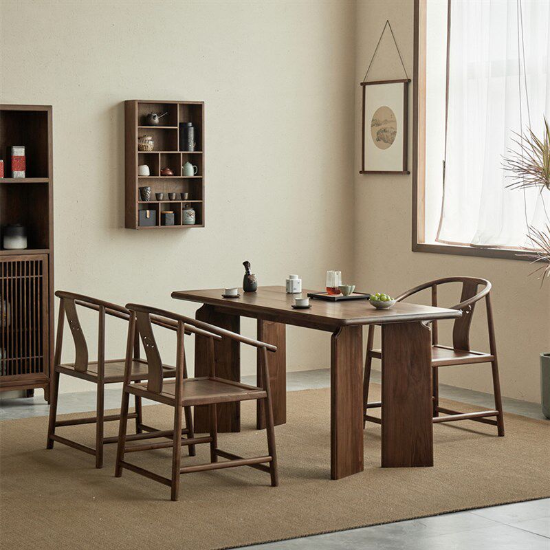 叙木新中式茶桌椅组合简约实木茶台茶几黑胡桃木阳台茶桌包邮入户