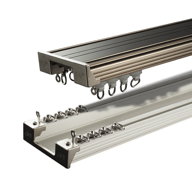 窗帘轨道双轨滑轮直轨重型加厚静音窗帘盒侧顶装导轨窗帘滑道配件