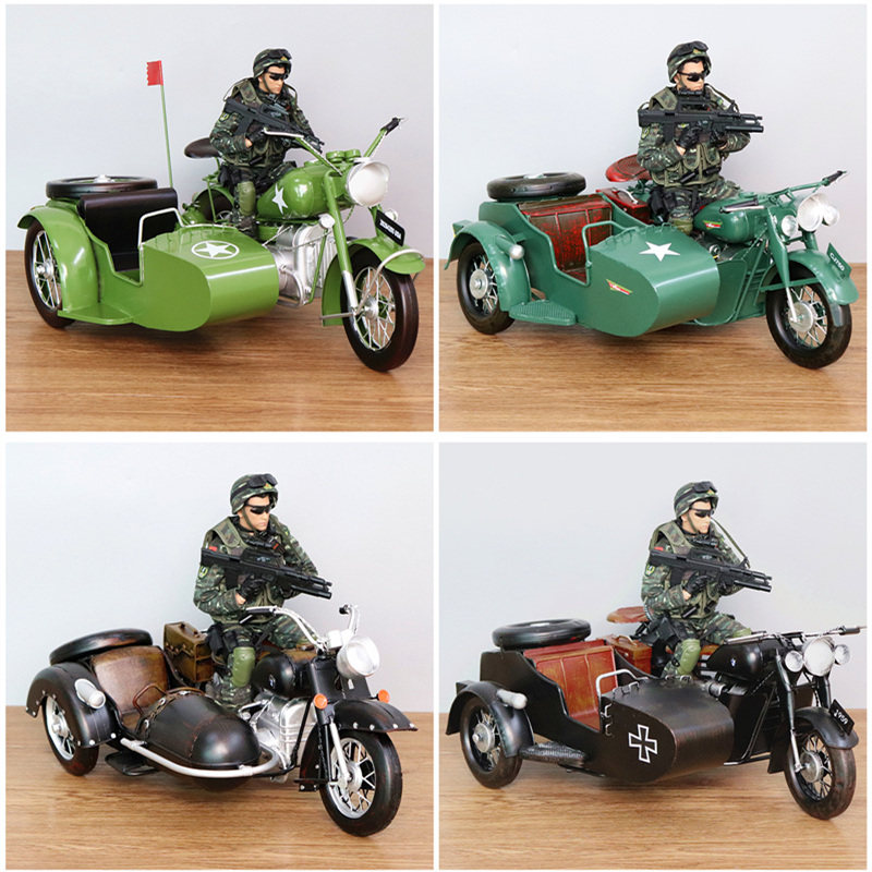 铁艺复古长江750偏三轮摩托车模型装饰桌面摆件手工挎斗摄影道具