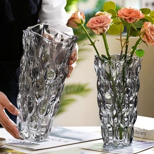 北欧轻奢高级感水晶玻璃花瓶大口径鲜花绿植家居餐桌插花花器摆件